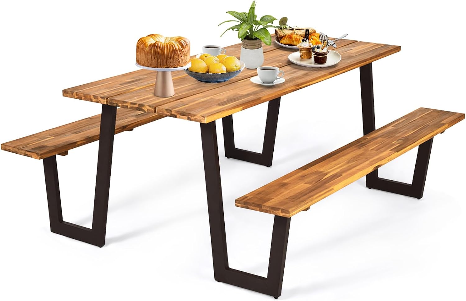 Outdoor Furniture Dining Set - Acacia Wood Picnic Table Bench Set,
