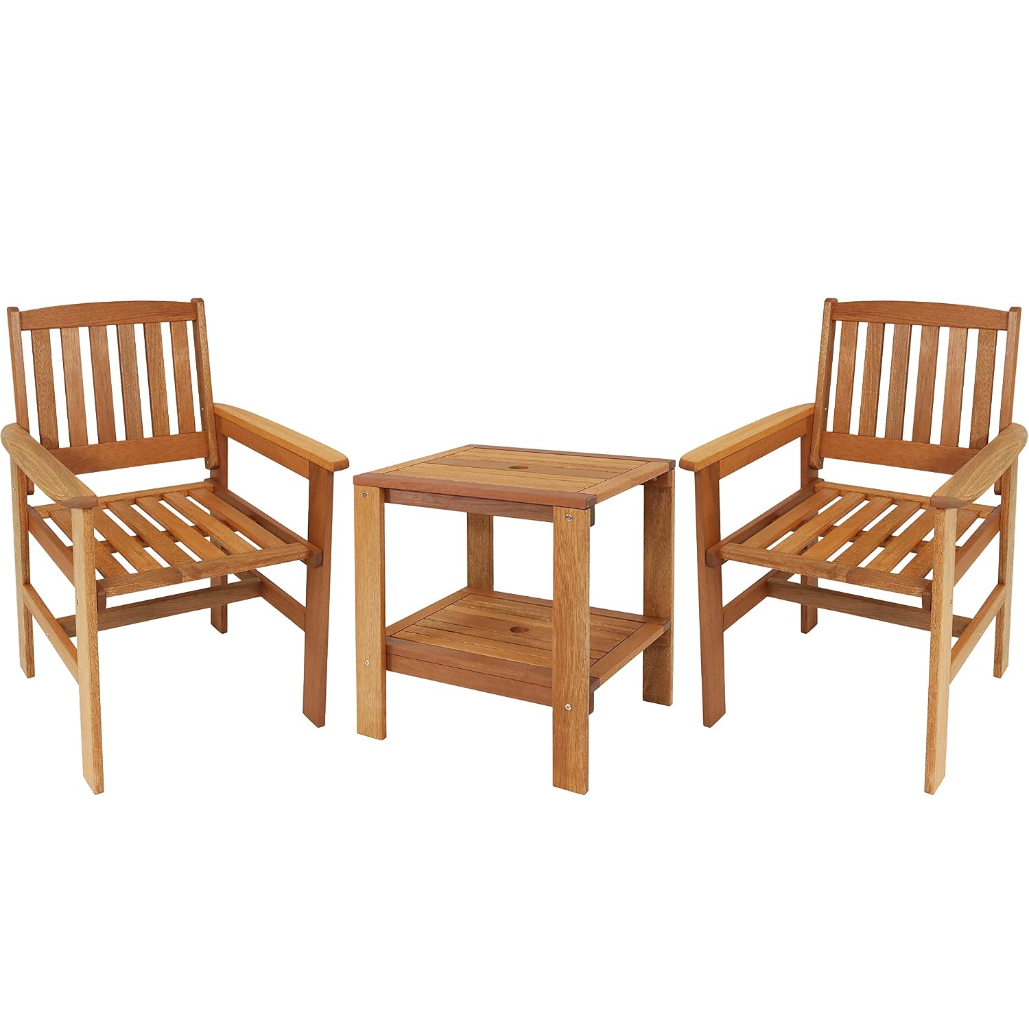 Outdoor Furniture Oil Teak - 3-Piece Wood Patio Set 2 Chairs