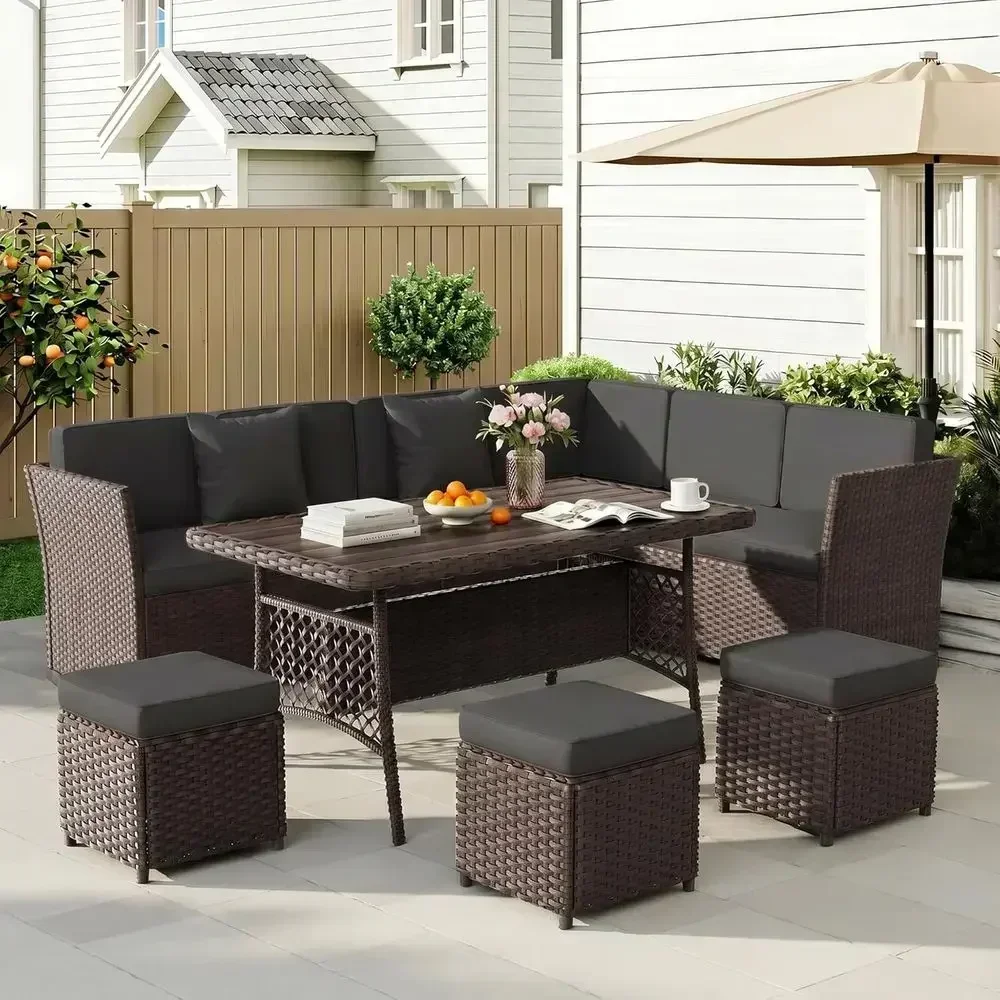 Outdoor Furniture Dining Set - 7-Piece Outdoor Wicker Patio Furniture Set