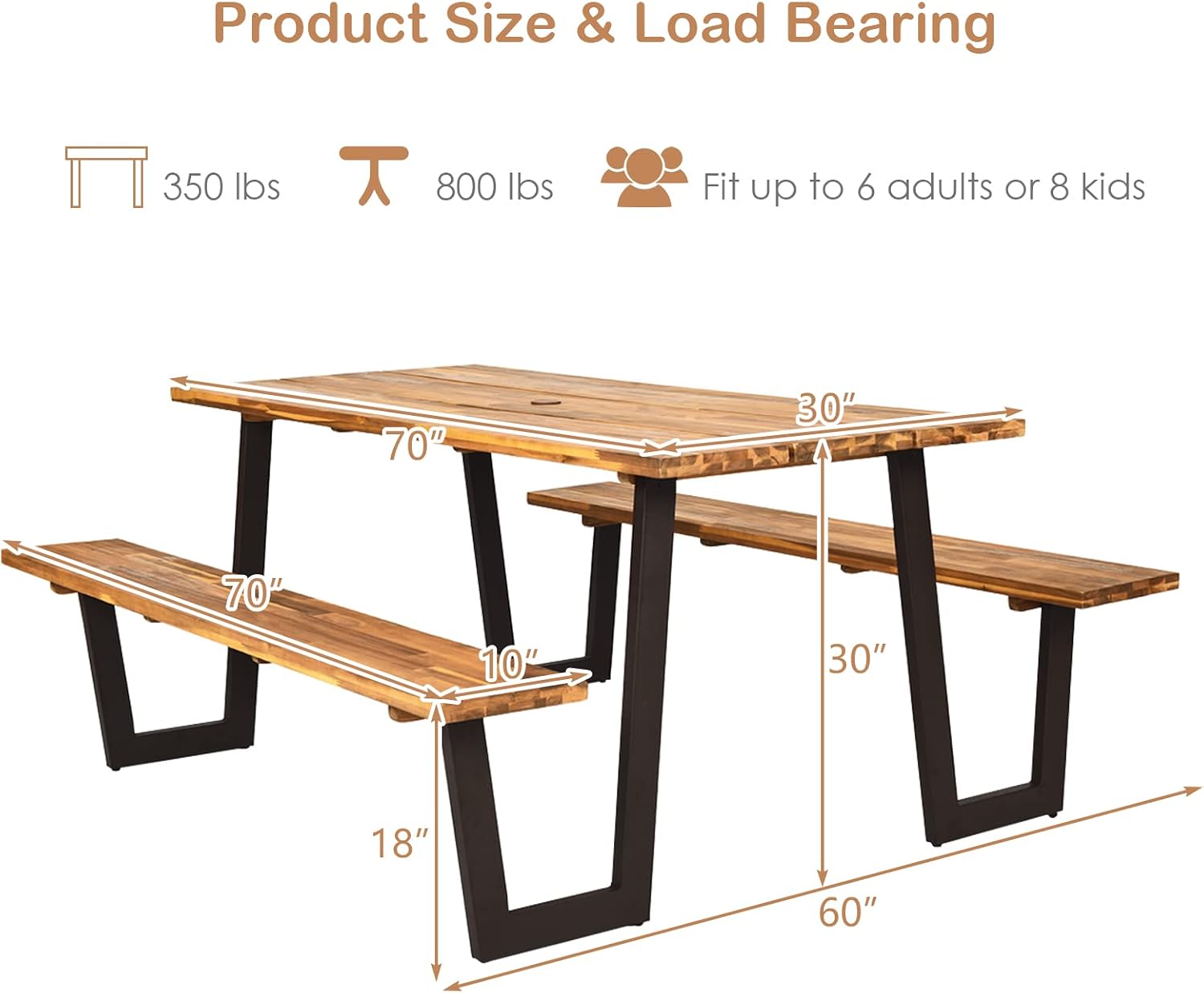Acacia Wood Picnic Table Bench - Outdoor Furniture Dining Set ulasan dan harga