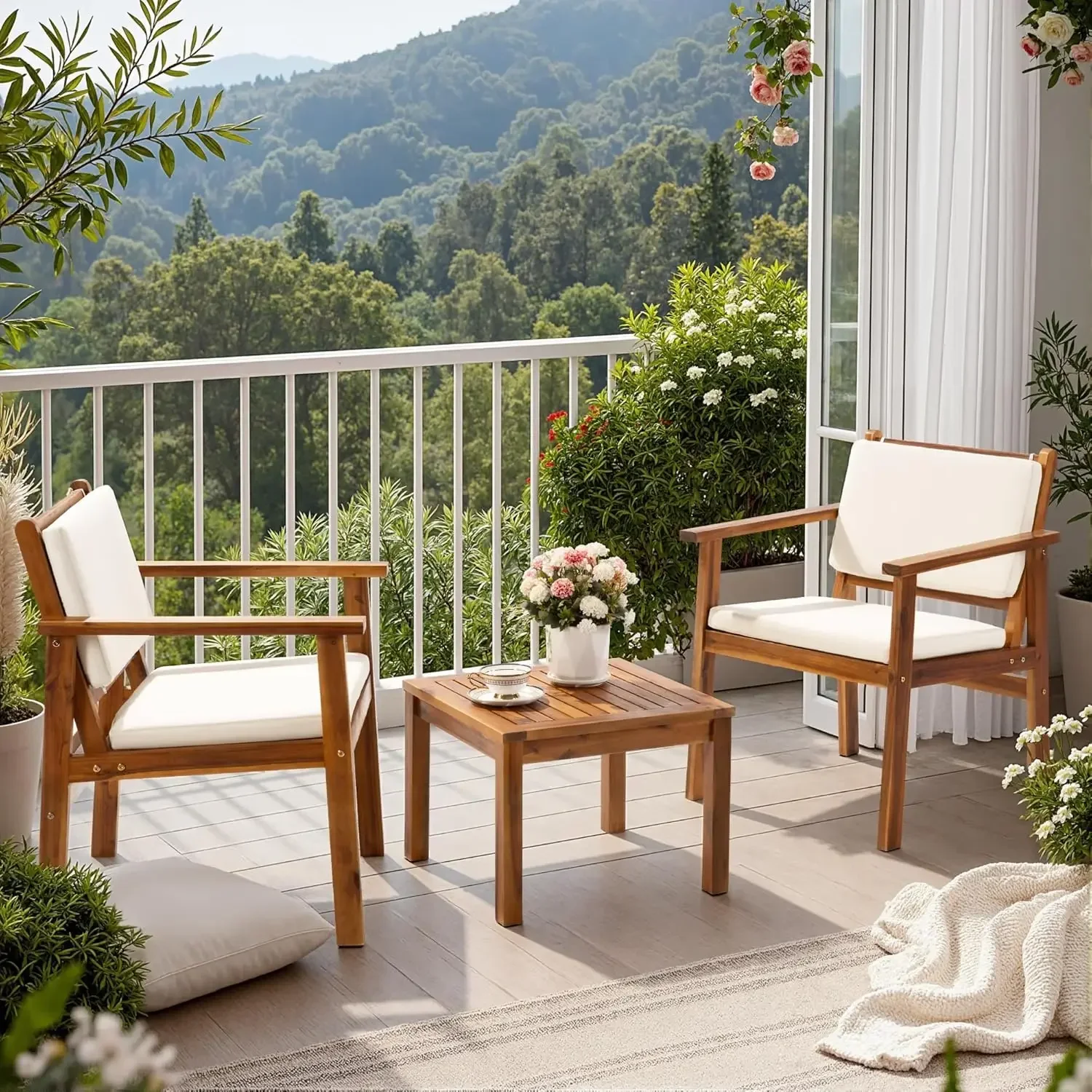 Patio Chairs 3 Piece Acacia Wo - Outdoor Furniture Balcony ulasan dan harga