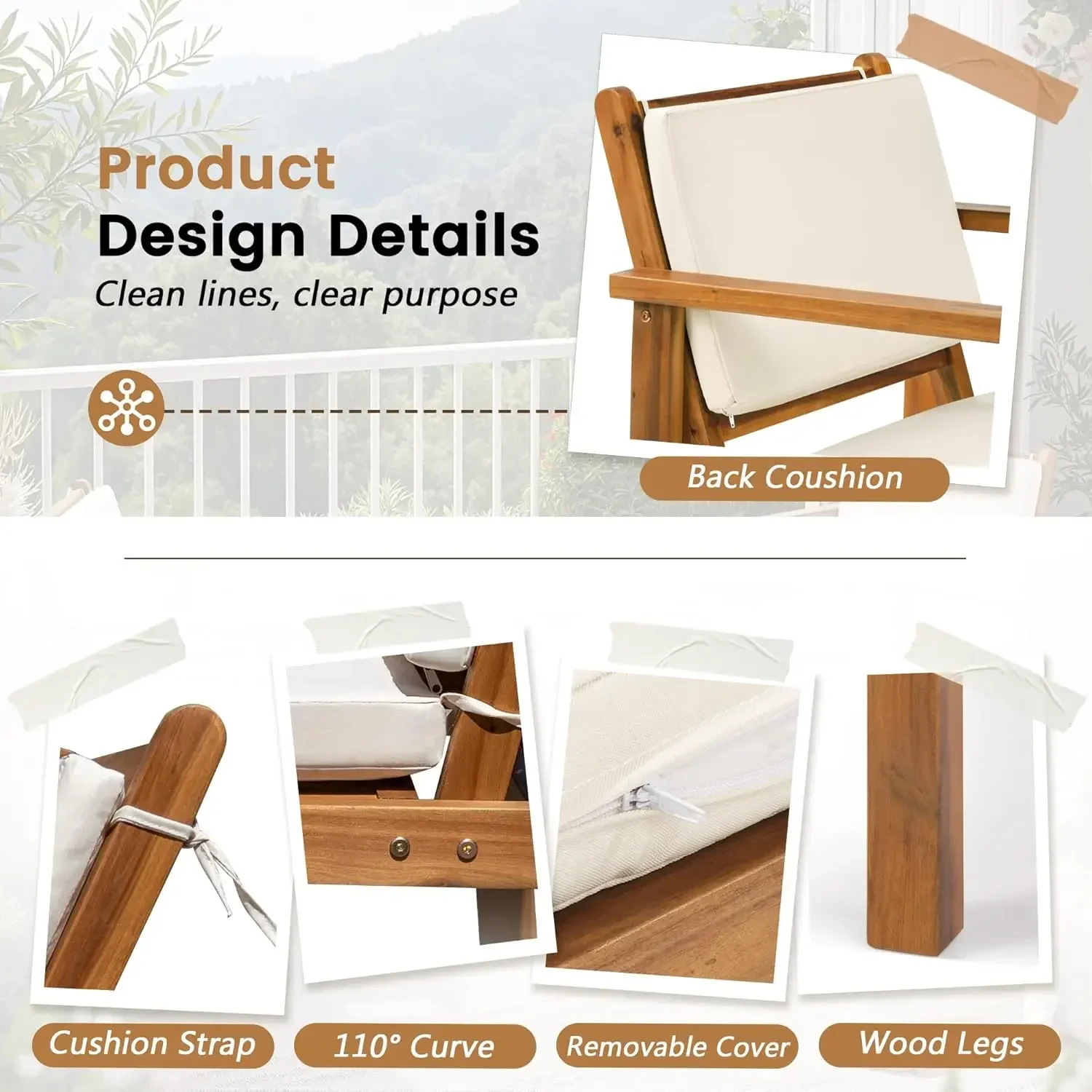 Patio Chairs 3 Piece Acacia Wo - Outdoor Furniture Balcony ulasan dan harga