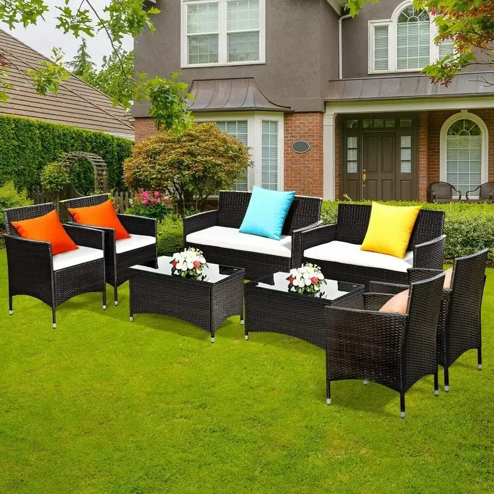 8-Piece Rattan Patio Furniture - Outdoor Furniture Balcony ulasan dan harga