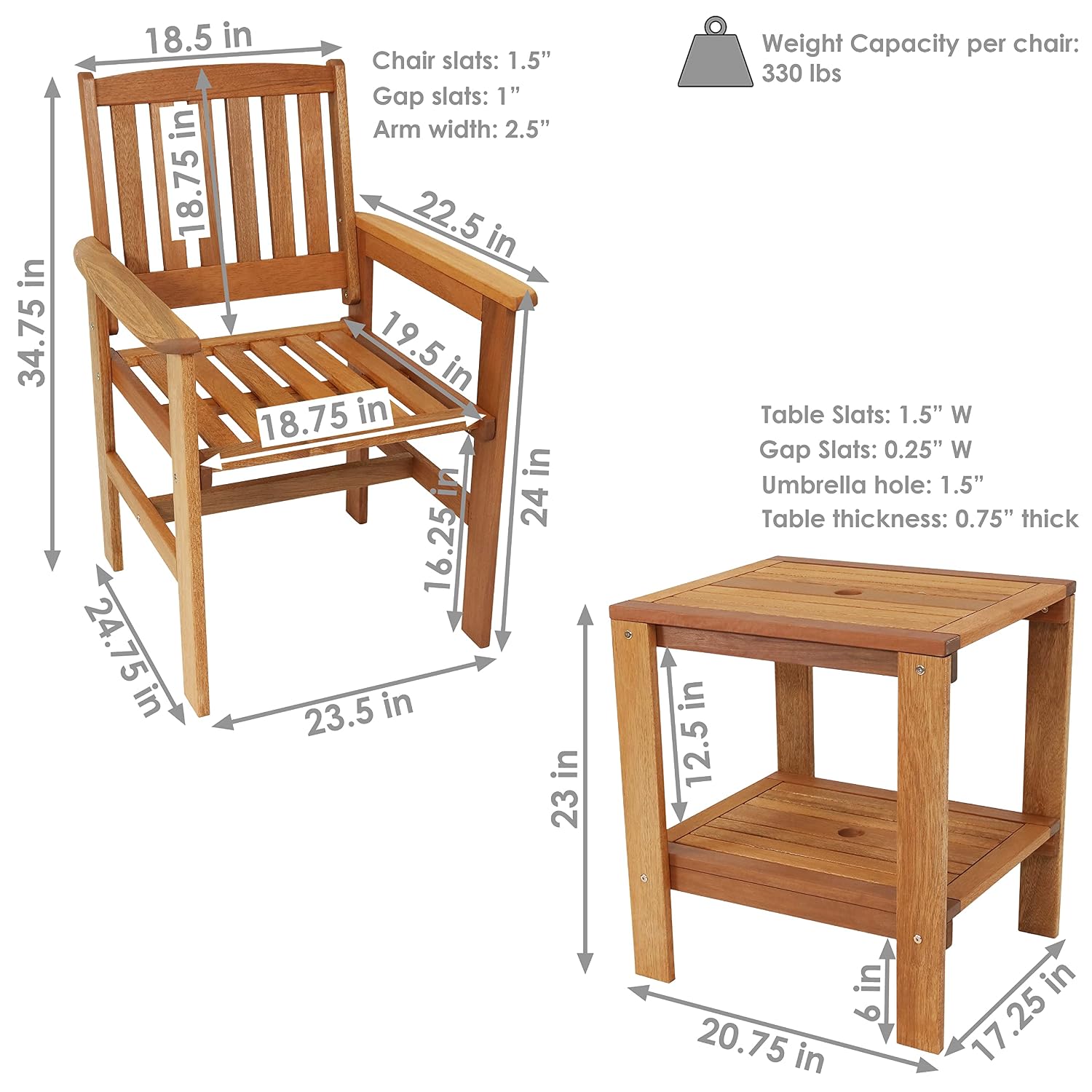 3-Piece Wood Patio Set 2 Chair - Outdoor Furniture Oil Teak ulasan dan harga
