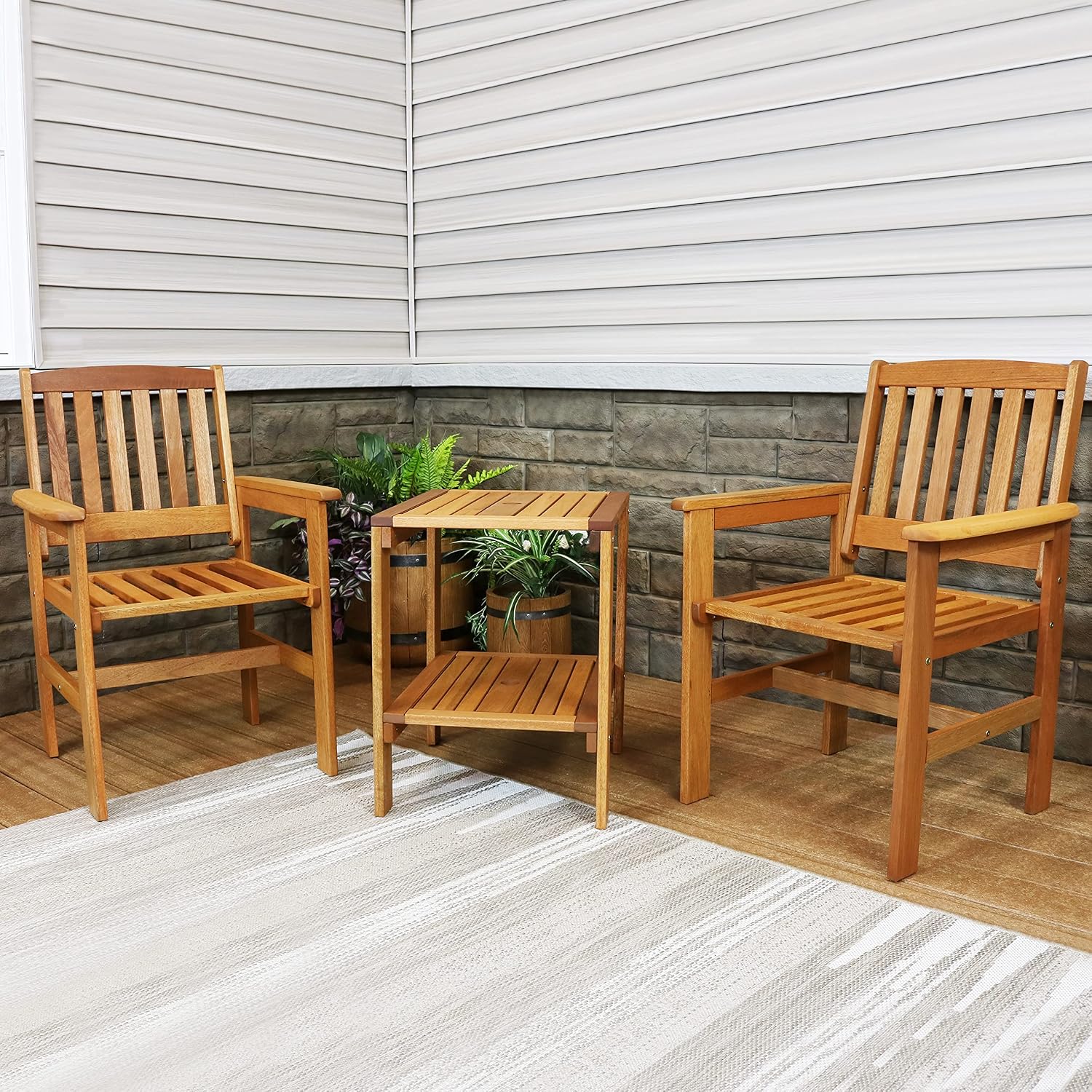 3-Piece Wood Patio Set 2 Chair - Outdoor Furniture Oil Teak ulasan dan harga