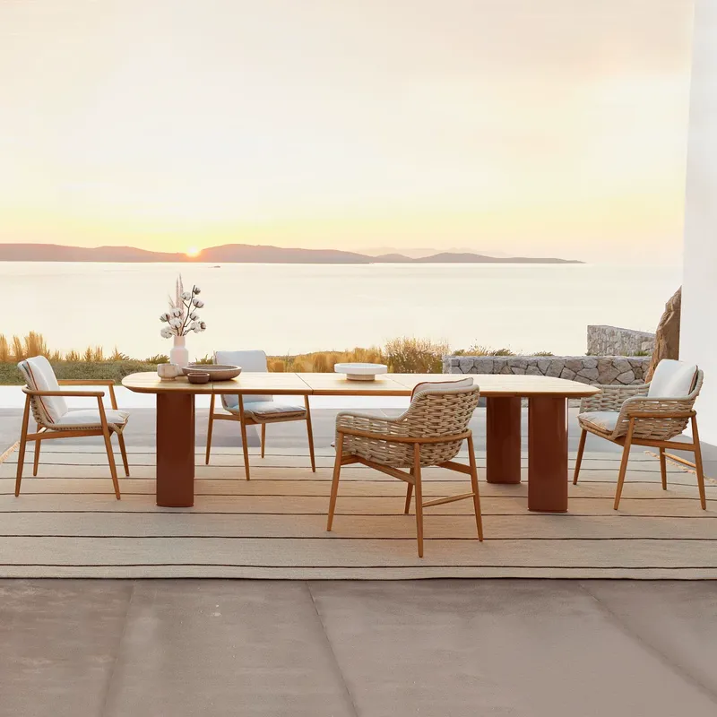 Nordic Rattan Outdoor Dining T - Outdoor Furniture Dining Set ulasan dan harga