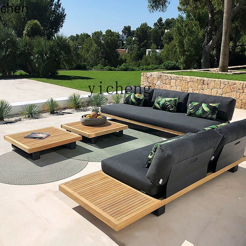 HYS outdoor teak sofa courtyar - Outdoor Furniture Balcony ulasan dan harga