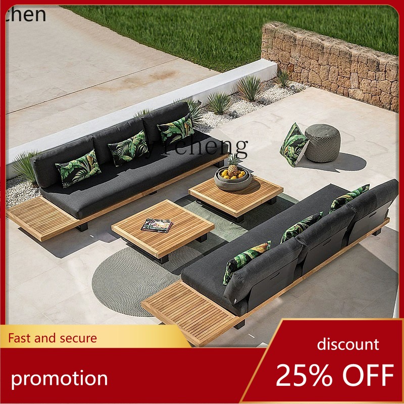 HYS outdoor teak sofa courtyar - Outdoor Furniture Balcony ulasan dan harga