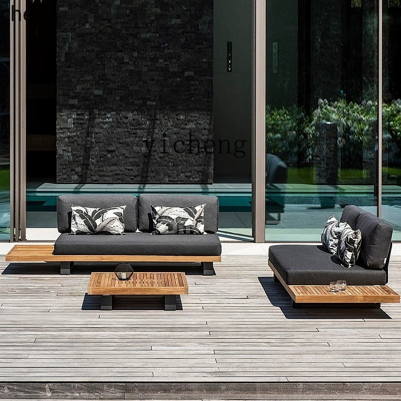 HYS outdoor teak sofa courtyar - Outdoor Furniture Balcony ulasan dan harga